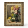 Framed Oil on Canvas, Still Life with Chrysanthemums, by M. Taquet-Beal, 1944, Belgium