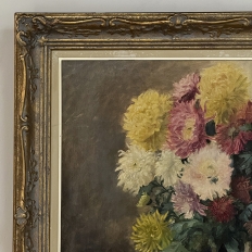 Framed Oil on Canvas, Still Life with Chrysanthemums, by M. Taquet-Beal, 1944, Belgium