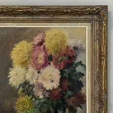 Framed Oil on Canvas, Still Life with Chrysanthemums, by M. Taquet-Beal, 1944, Belgium
