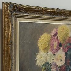 Framed Oil on Canvas, Still Life with Chrysanthemums, by M. Taquet-Beal, 1944, Belgium