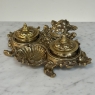 19th Century French Brass Double Inkwell with Cherub Motif