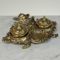 19th Century French Brass Double Inkwell with Cherub Motif