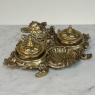 19th Century French Brass Double Inkwell with Cherub Motif