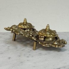 19th Century French Brass Double Inkwell with Cherub Motif