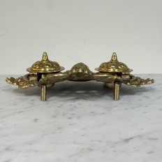 19th Century French Brass Double Inkwell with Cherub Motif