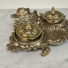 19th Century French Brass Double Inkwell with Cherub Motif