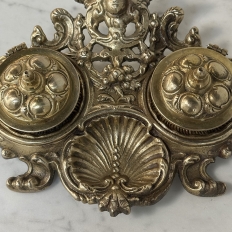 19th Century French Brass Double Inkwell with Cherub Motif