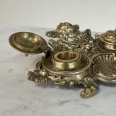 19th Century French Brass Double Inkwell with Cherub Motif