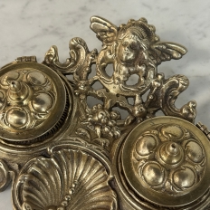 19th Century French Brass Double Inkwell with Cherub Motif