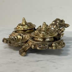 19th Century French Brass Double Inkwell with Cherub Motif