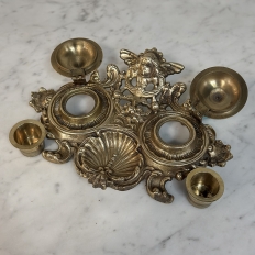 19th Century French Brass Double Inkwell with Cherub Motif