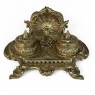 19th Century French Brass Double Inkwell with Shell Crest