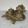 19th Century French Brass Double Inkwell with Shell Crest