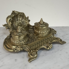 19th Century French Brass Double Inkwell with Shell Crest