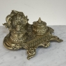 19th Century French Brass Double Inkwell with Shell Crest