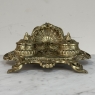 19th Century French Brass Double Inkwell with Shell Crest