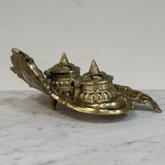 19th Century French Brass Double Inkwell with Shell Crest