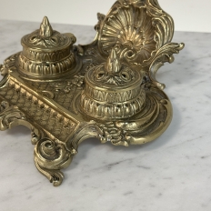 19th Century French Brass Double Inkwell with Shell Crest