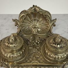 19th Century French Brass Double Inkwell with Shell Crest