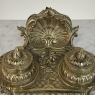 19th Century French Brass Double Inkwell with Shell Crest