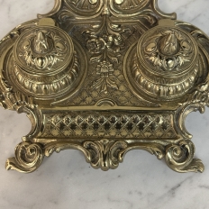 19th Century French Brass Double Inkwell with Shell Crest