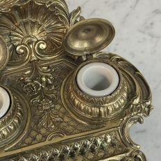19th Century French Brass Double Inkwell with Shell Crest