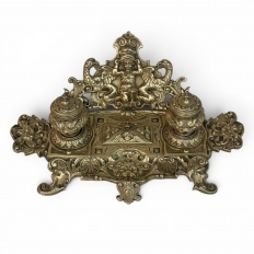 19th Century French Bronze Double Inkwell in Renaissance Revival Style