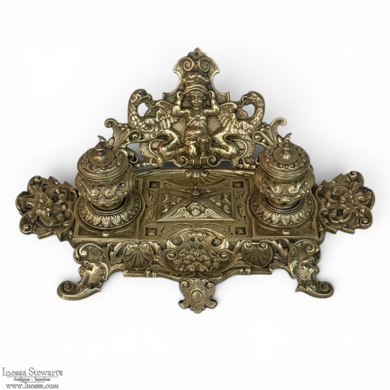 19th Century French Bronze Double Inkwell in Renaissance Revival Style