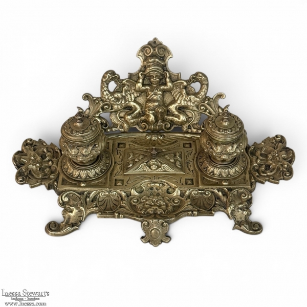 19th Century French Bronze Double Inkwell in Renaissance Revival Style