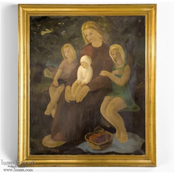 &ldquo;Maternit&eacute;&rdquo; Framed Oil Painting on Canvas by Marcel Dumont ~ Dated 1943