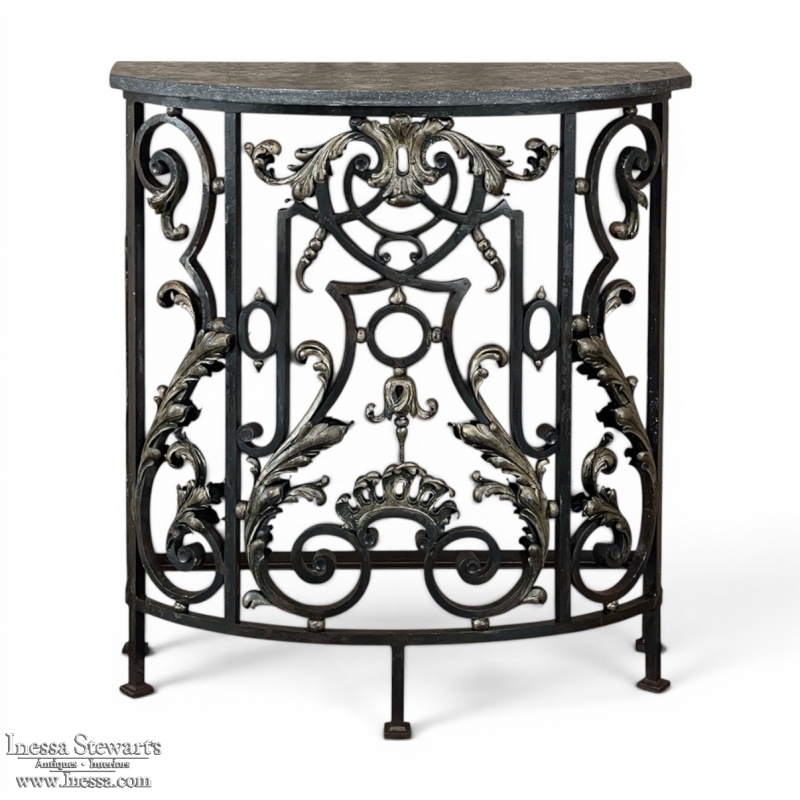 19th Century French Louis XVI Neoclassical Wrought Iron & Carrara Marble Console