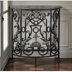 19th Century French Louis XVI Neoclassical Wrought Iron & Carrara Marble Console