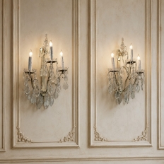 Pair of Vintage Solid Brass and Cut Crystal Wall Sconces