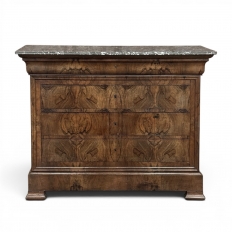 Louis Philippe Period Burl Walnut Marble Top Commode