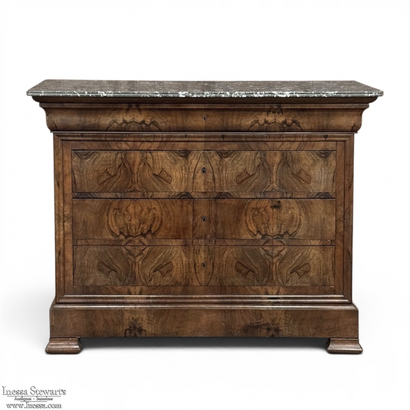 Louis Philippe Period Burl Walnut Marble Top Commode