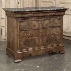 Louis Philippe Period Burl Walnut Marble Top Commode