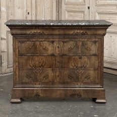 Louis Philippe Period Burl Walnut Marble Top Commode