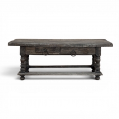 Rustic Antique Oak Coffee Table with Drawers