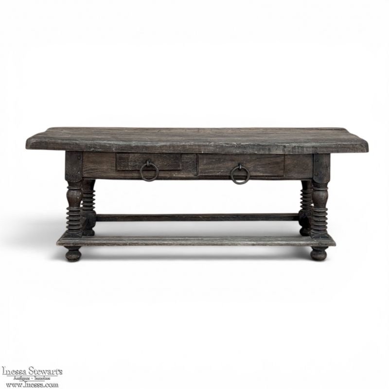 Rustic Antique Oak Coffee Table with Drawers