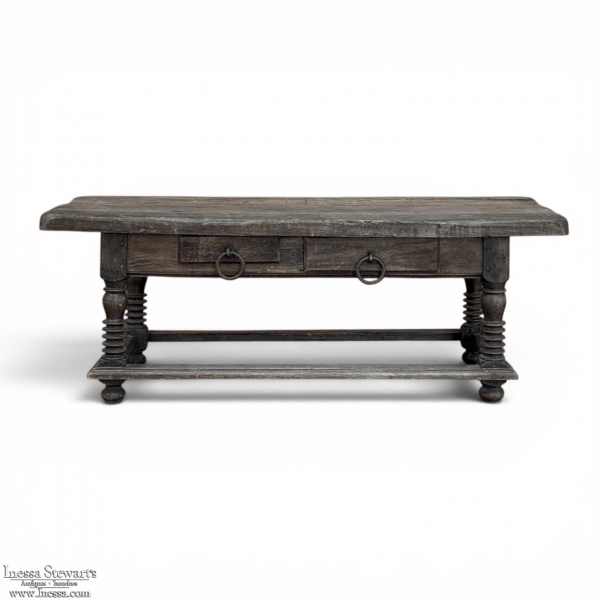 Rustic Antique Oak Coffee Table with Drawers