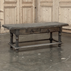 Rustic Antique Oak Coffee Table with Drawers