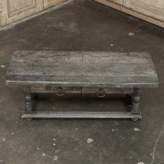 Rustic Antique Oak Coffee Table with Drawers