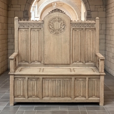 19th Century French Gothic Revival Hall Bench in Stripped Oak