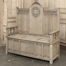 19th Century French Gothic Revival Hall Bench in Stripped Oak
