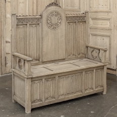 19th Century French Gothic Revival Hall Bench in Stripped Oak
