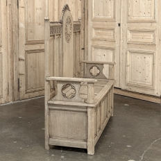 19th Century French Gothic Revival Hall Bench in Stripped Oak