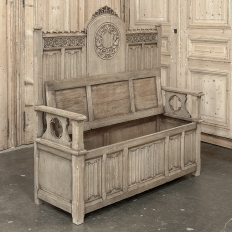 19th Century French Gothic Revival Hall Bench in Stripped Oak