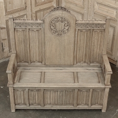 19th Century French Gothic Revival Hall Bench in Stripped Oak
