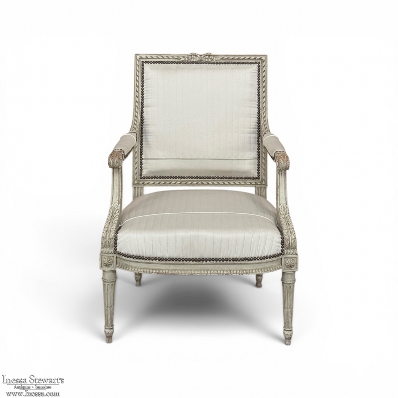 19th Century Louis XVI Painted Salon Armchair ~ Fauteuil