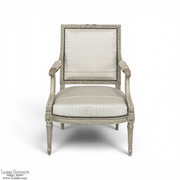 19th Century Louis XVI Painted Salon Armchair ~ Fauteuil